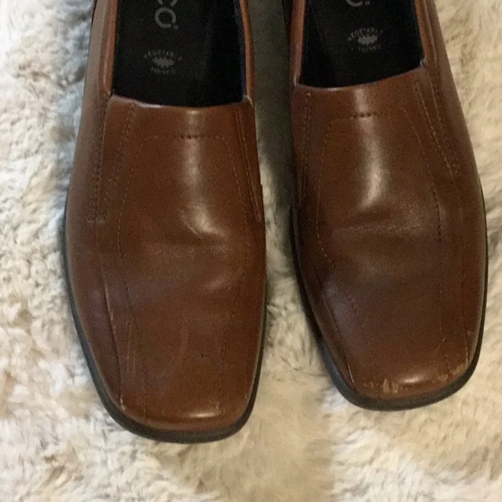 ECCO Camel Brown Leather Shock Point Loafers Comfort Walking‎ Shoes 38